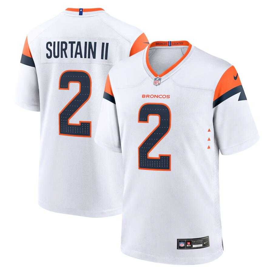 Men%27s Denver Broncos #2 Pat Surtain II White 2024 Game Stitched Jersey Dzhi->denver broncos->NFL Jersey